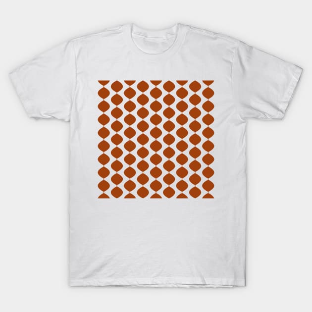 Mid Century Modern Retro 60s Waves Pattern  (Red Orange Dark) T-Shirt by Makanahele